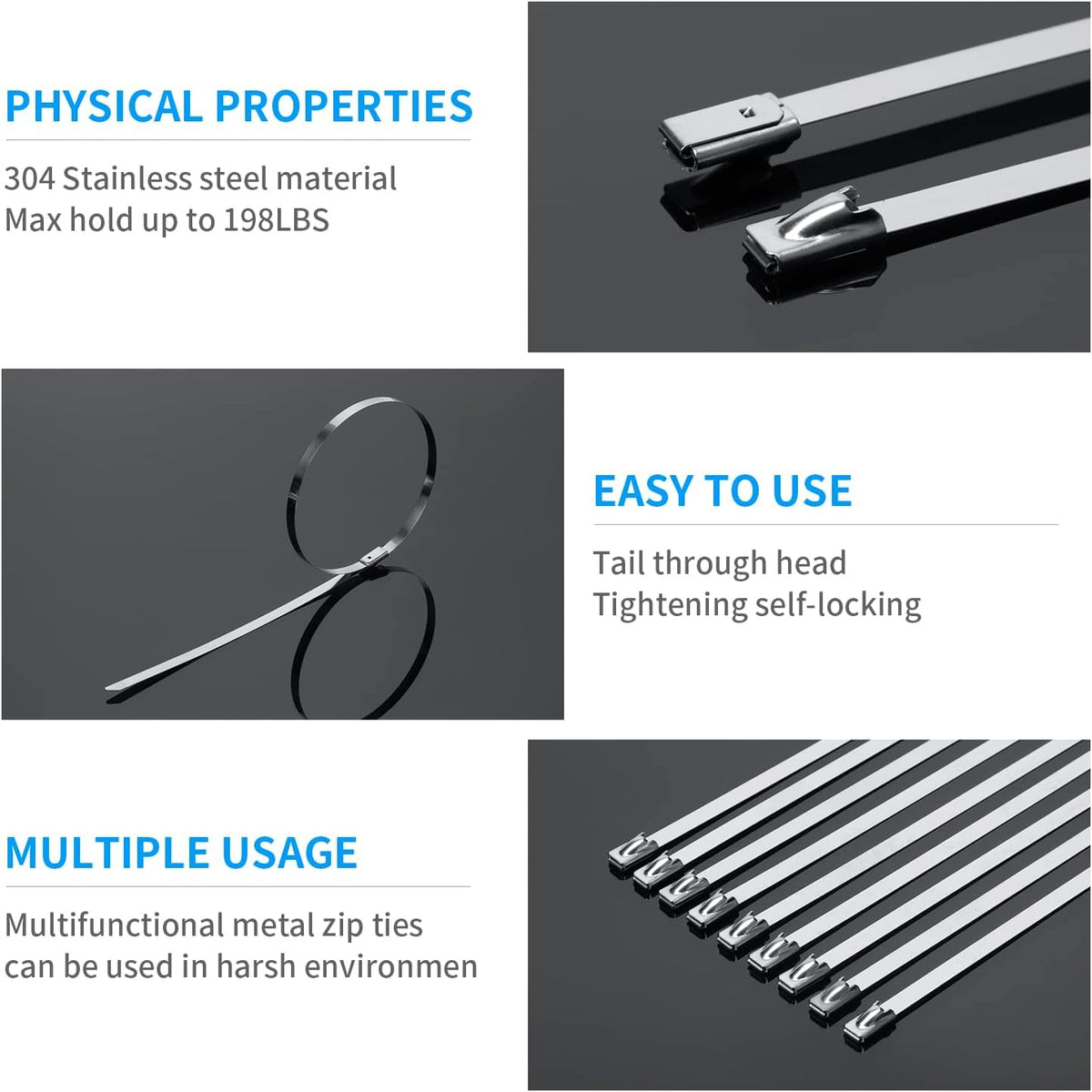 XINGO multi-purpose self-locking cable ties securely bundle pipes and tubes.