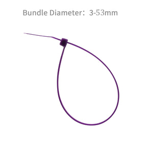XINGO purple zip ties 8-inch in use securing cables and hoses.