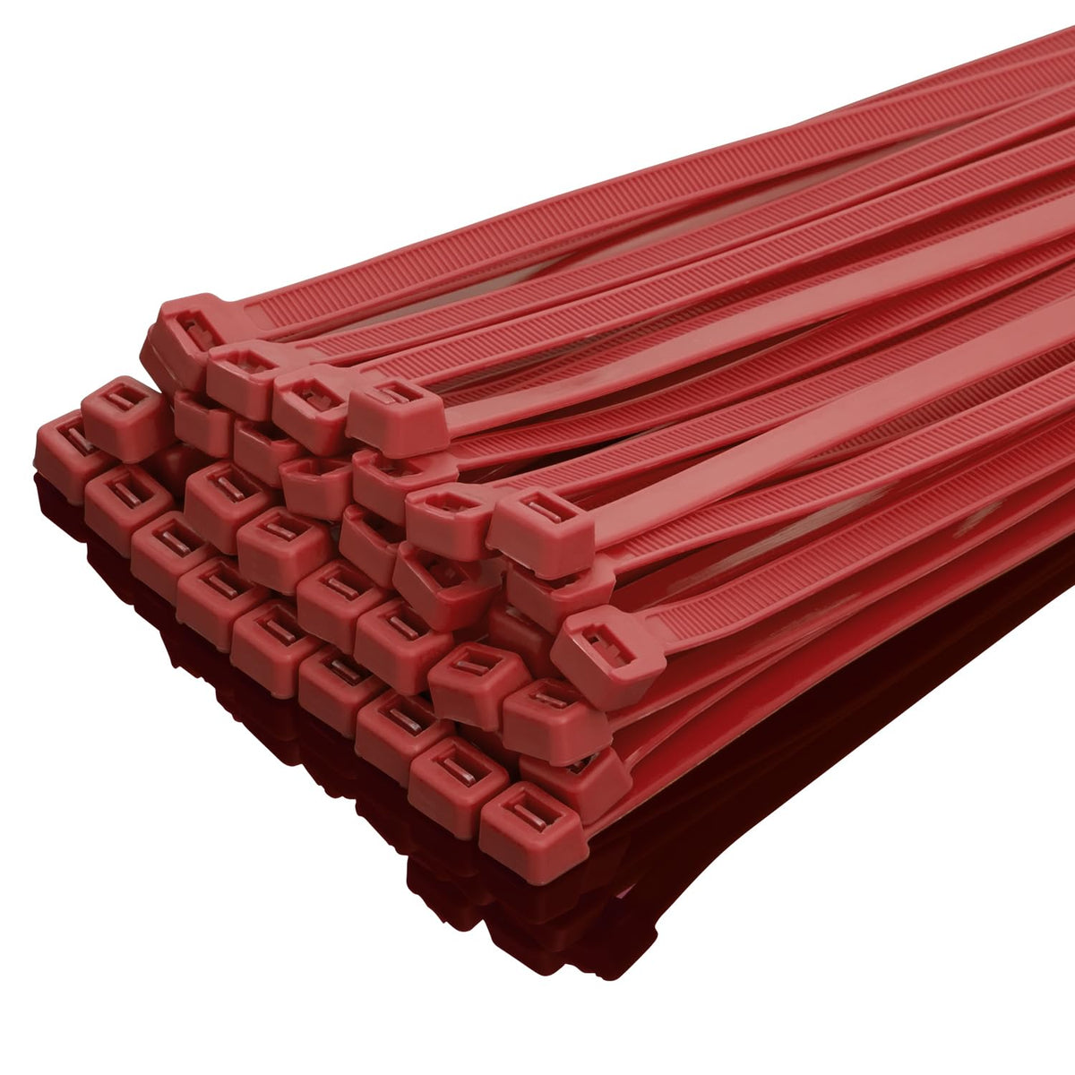 XINGO red 12-inch zip tie for strong, reliable bundling indoors and outdoors.
