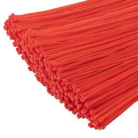 XINGO red zip tie 8-inch secures a neat cable bundle.
