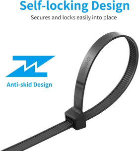 XINGO self-locking zip ties close-up showing secure locking for tidy wiring.