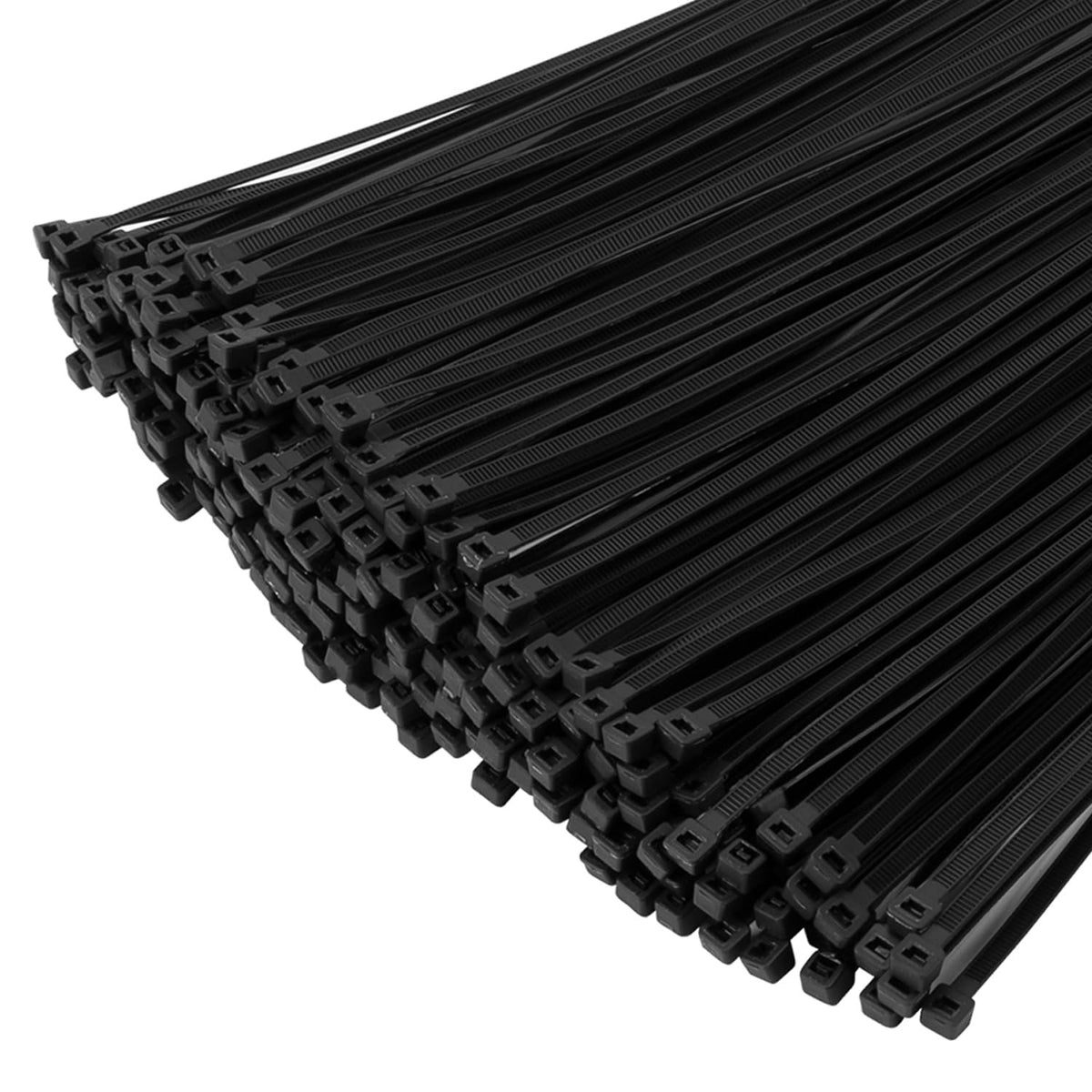 XINGO zip ties 12in black close-up showing strong self-locking mechanism.