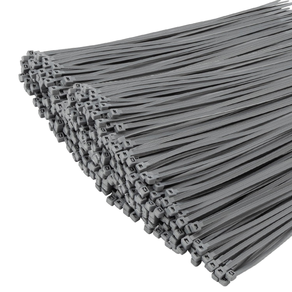 XINGO 8-inch self-locking zip tie securing outdoor cables.