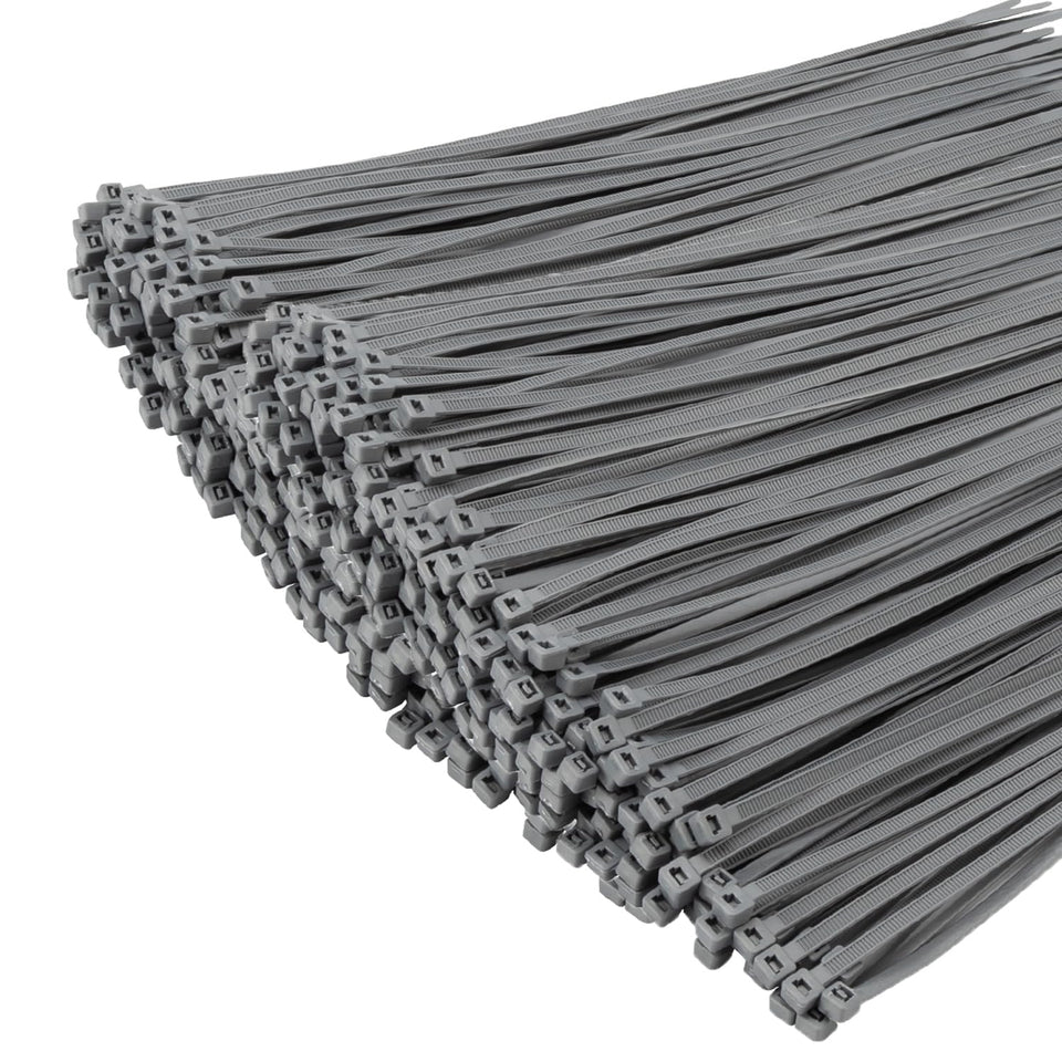 XINGO 8-inch self-locking zip tie securing outdoor cables.