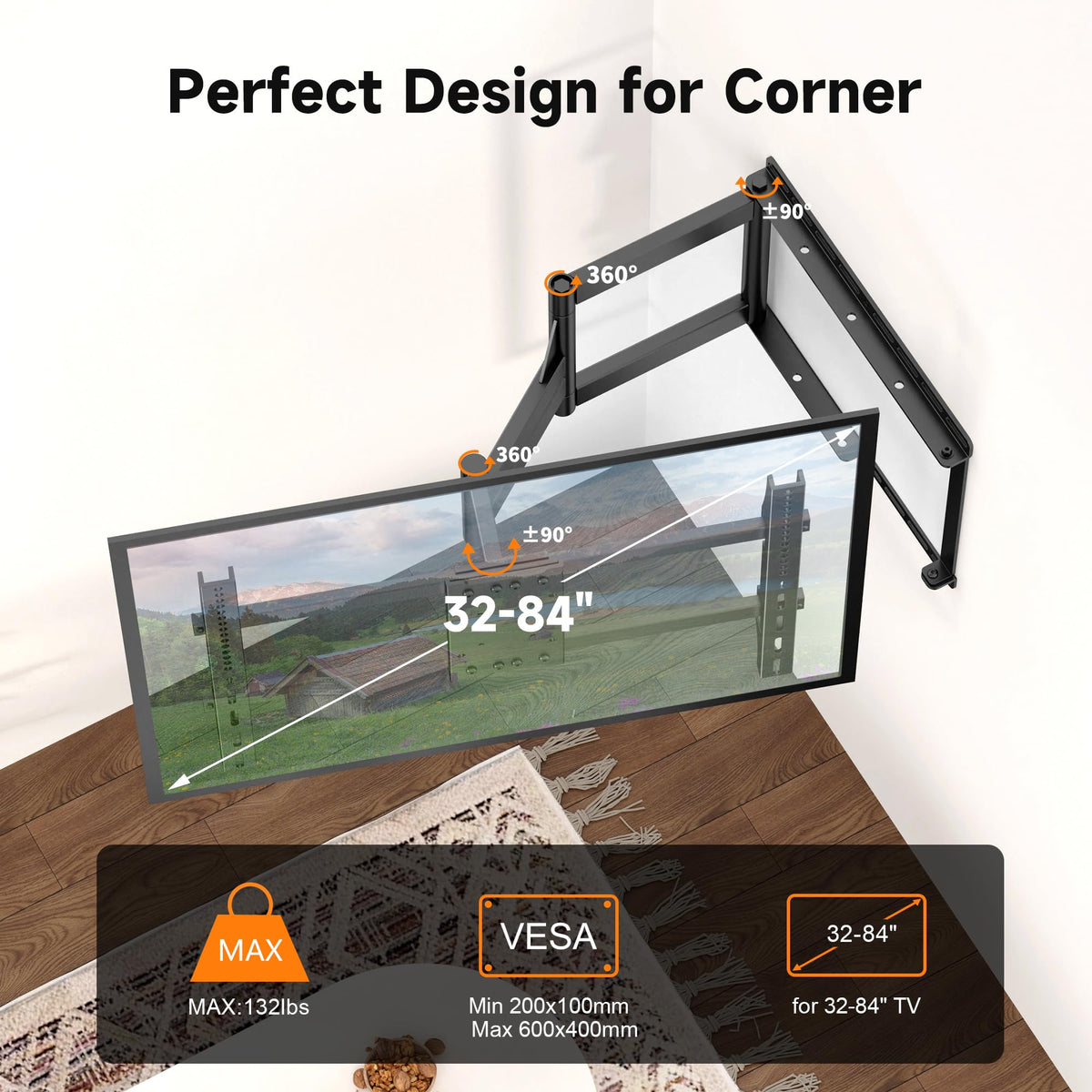 XINLEI mount beside ruler showing scale and fit for large TVs