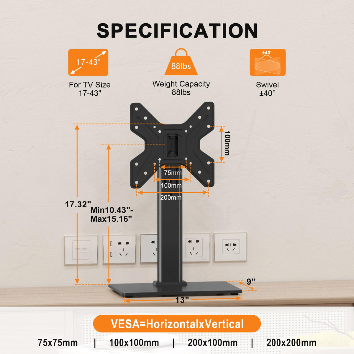 XINLEI tabletop TV stand for 17-43 inch TVs with adjustable height