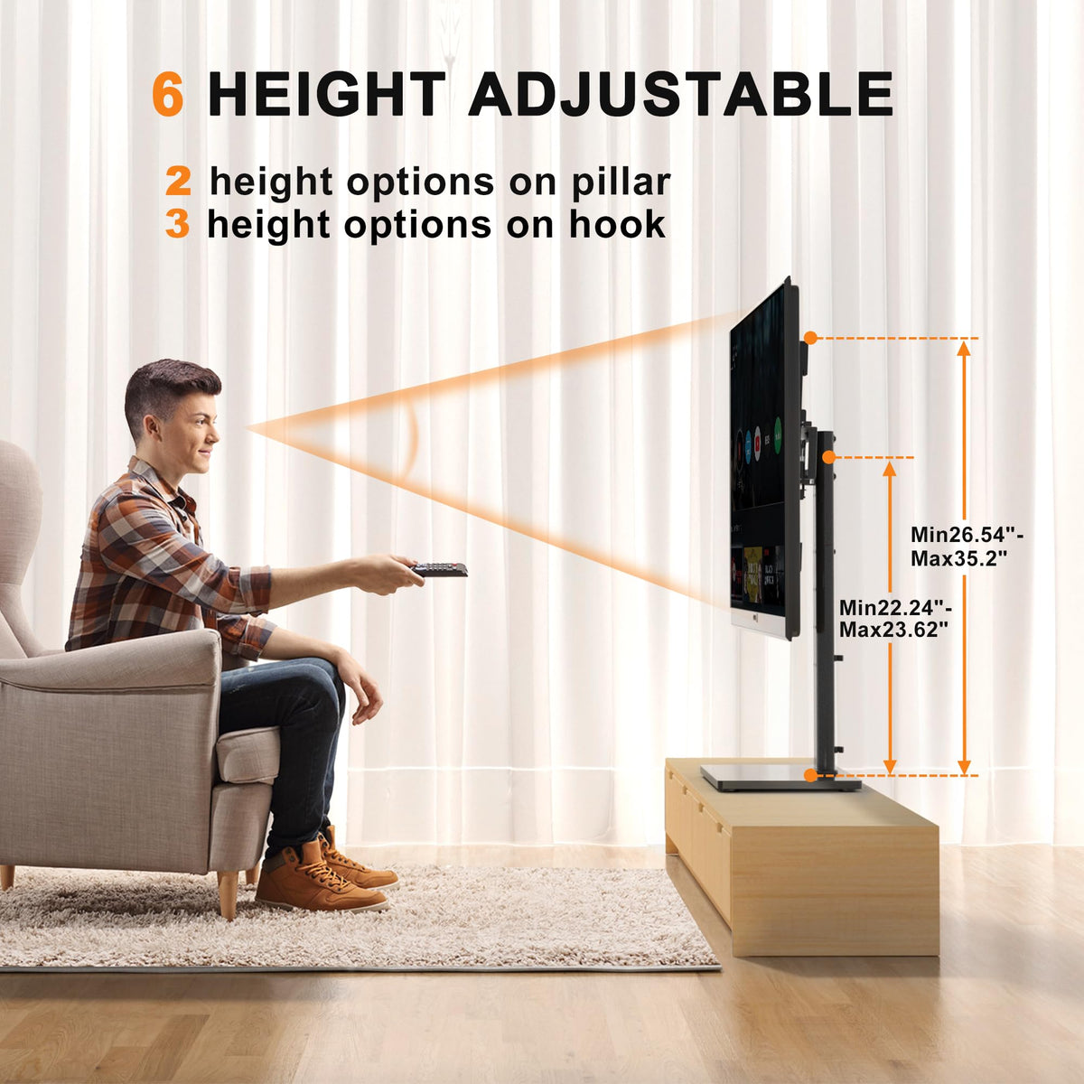 XINLEI height adjustment detail showing six positions for ergonomic viewing