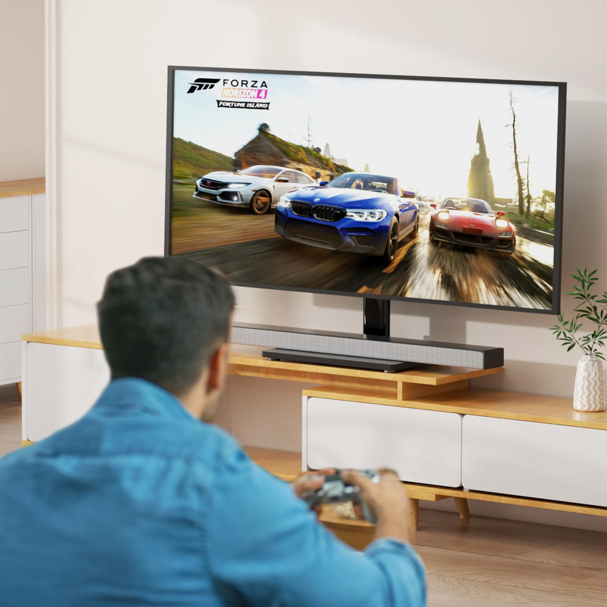 XINLEI lifestyle living room setup showing tidy cables and flexible placement