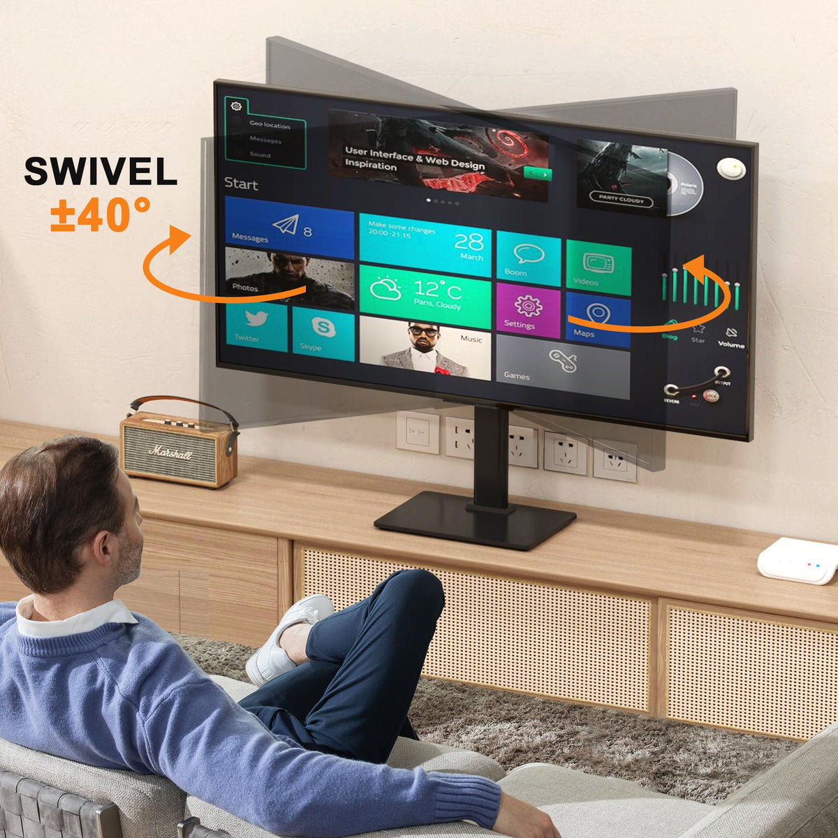 XINLEI TV stand supports VESA up to 200x200 for broad compatibility