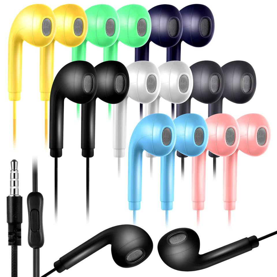 Xinnun 50-pack earbuds in multicolor design suitable for classrooms and travel.