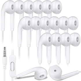 Xinnun 50-pack white earbuds with mic, durable for classrooms and travel