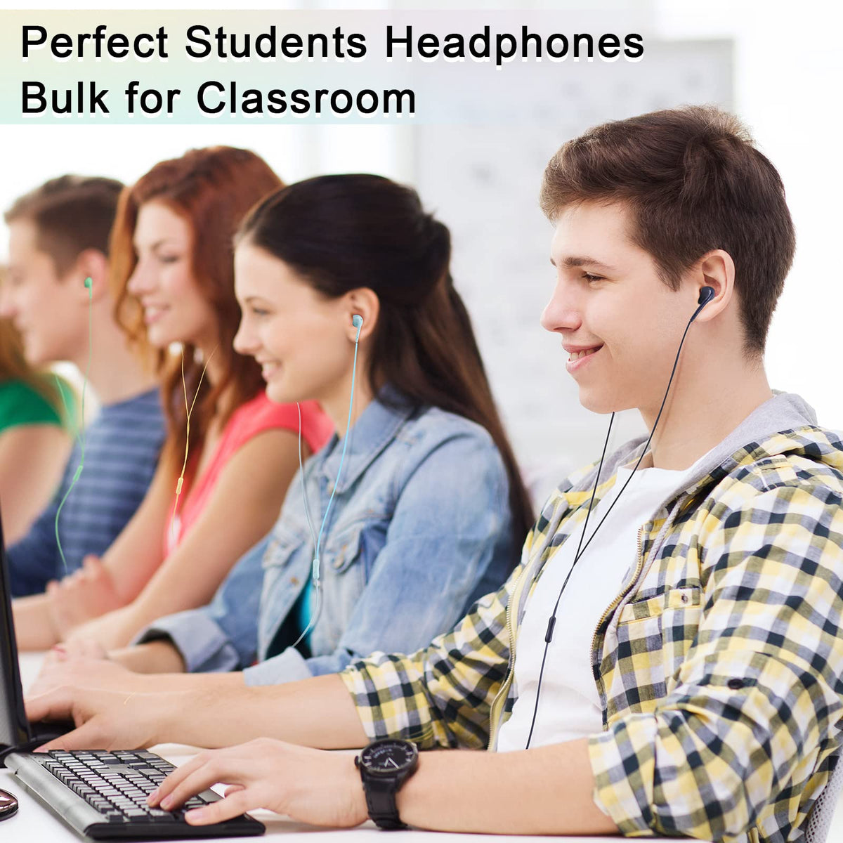 Xinnun bulk classroom earphones packaged for easy distribution.