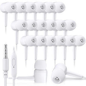Xinnun bulk earbud headphones with mic for classroom use and group activities.