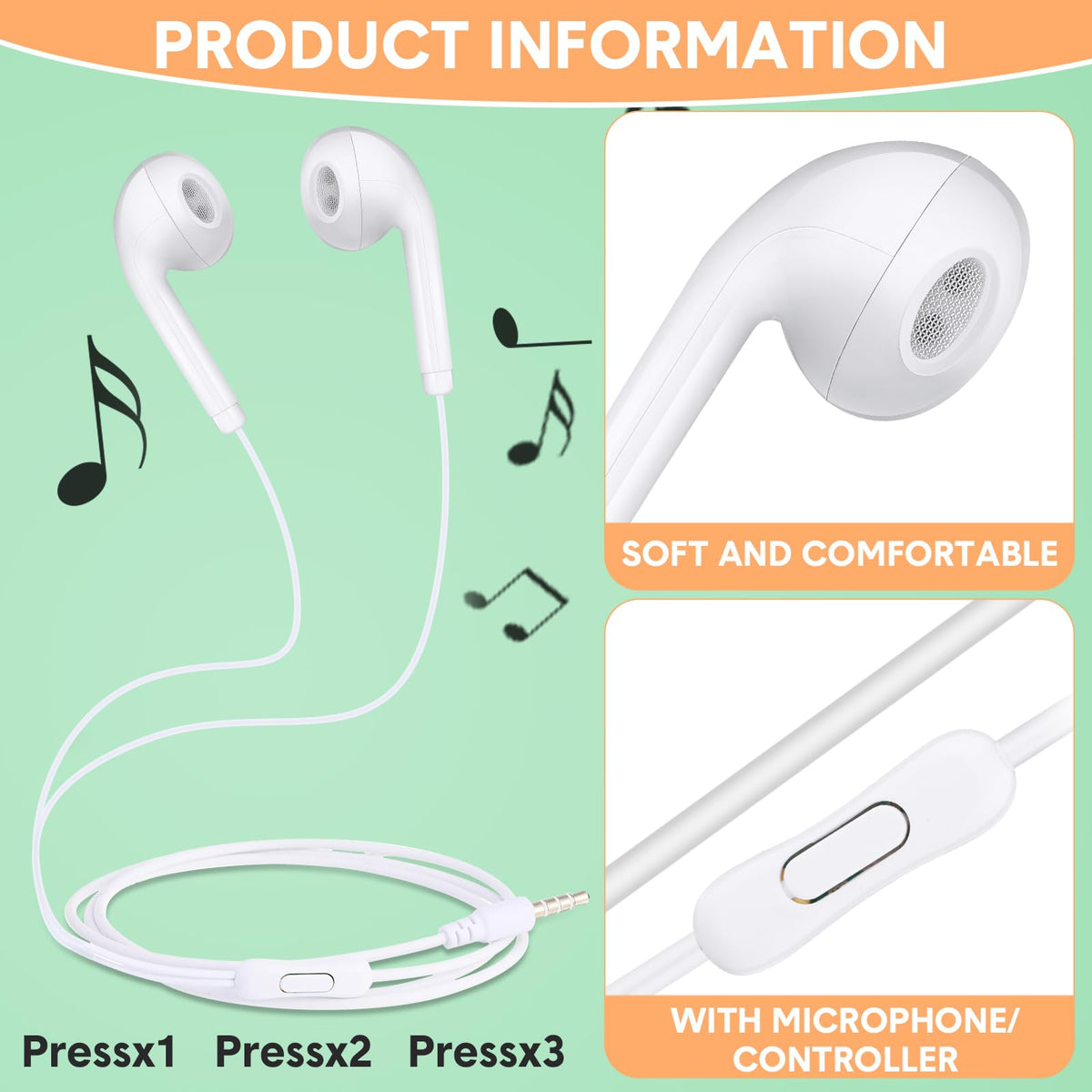 Xinnun white in-ear earbuds offer comfortable wear for long study sessions