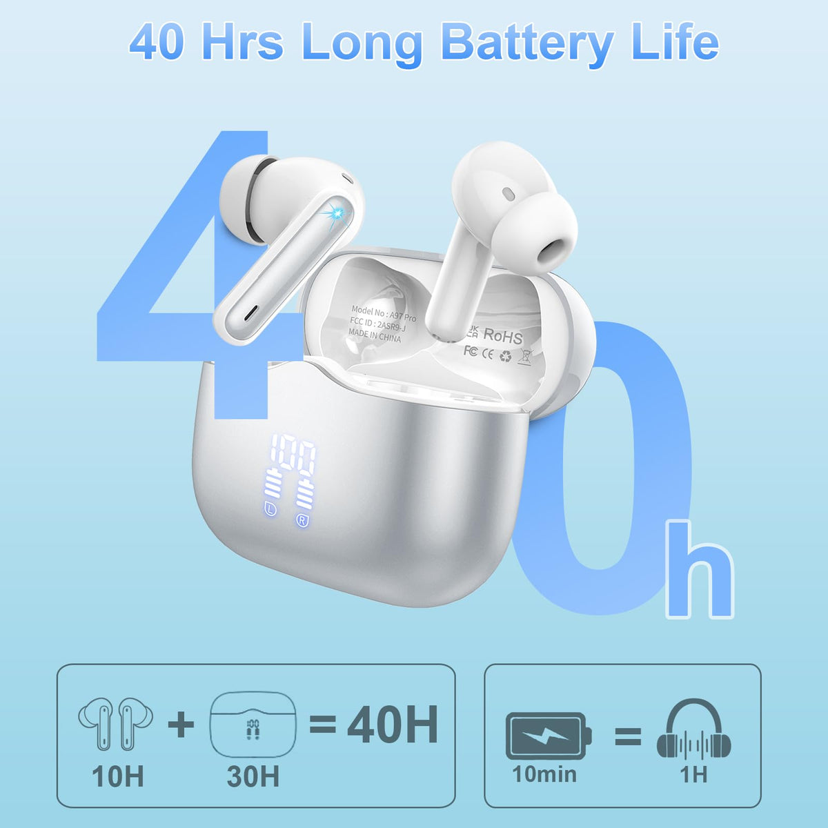 Xinwld A97 earbuds with Bluetooth 5.4 for fast pairing and stable connections.
