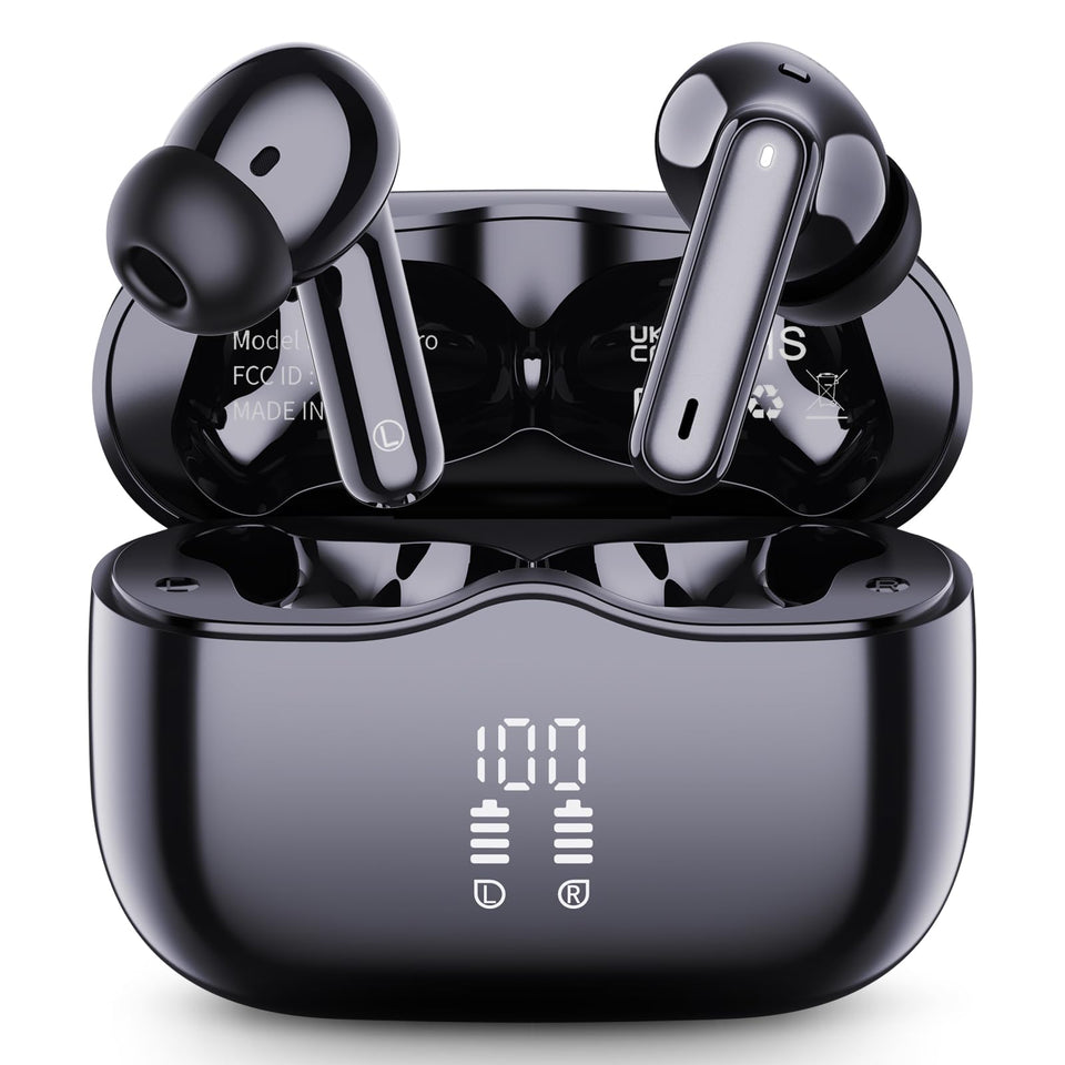 xinwld A97 wireless earbuds LED display shows battery level for easy planning.
