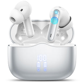 Xinwld A97 earbuds with LED display show battery status for quick checks.