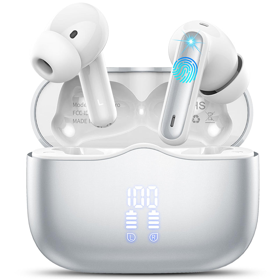 Xinwld A97 earbuds with LED display show battery status for quick checks.