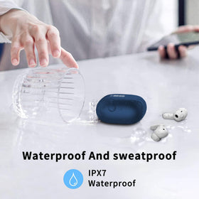 Xinwld A97 Pro dark blue earbuds for secure all-day wear.