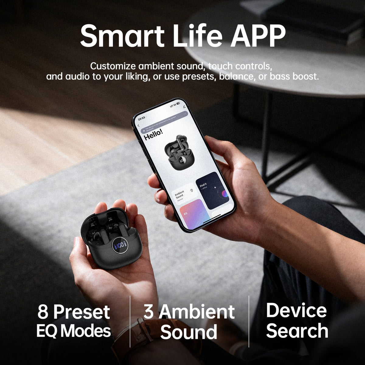 xinwld Air3 Pro companion app EQ screen on phone, enables sound customization