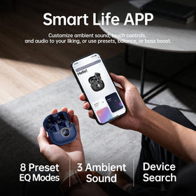 xinwld Air3 Pro companion app EQ screen on smartphone showing customizable sound tuning benefit
