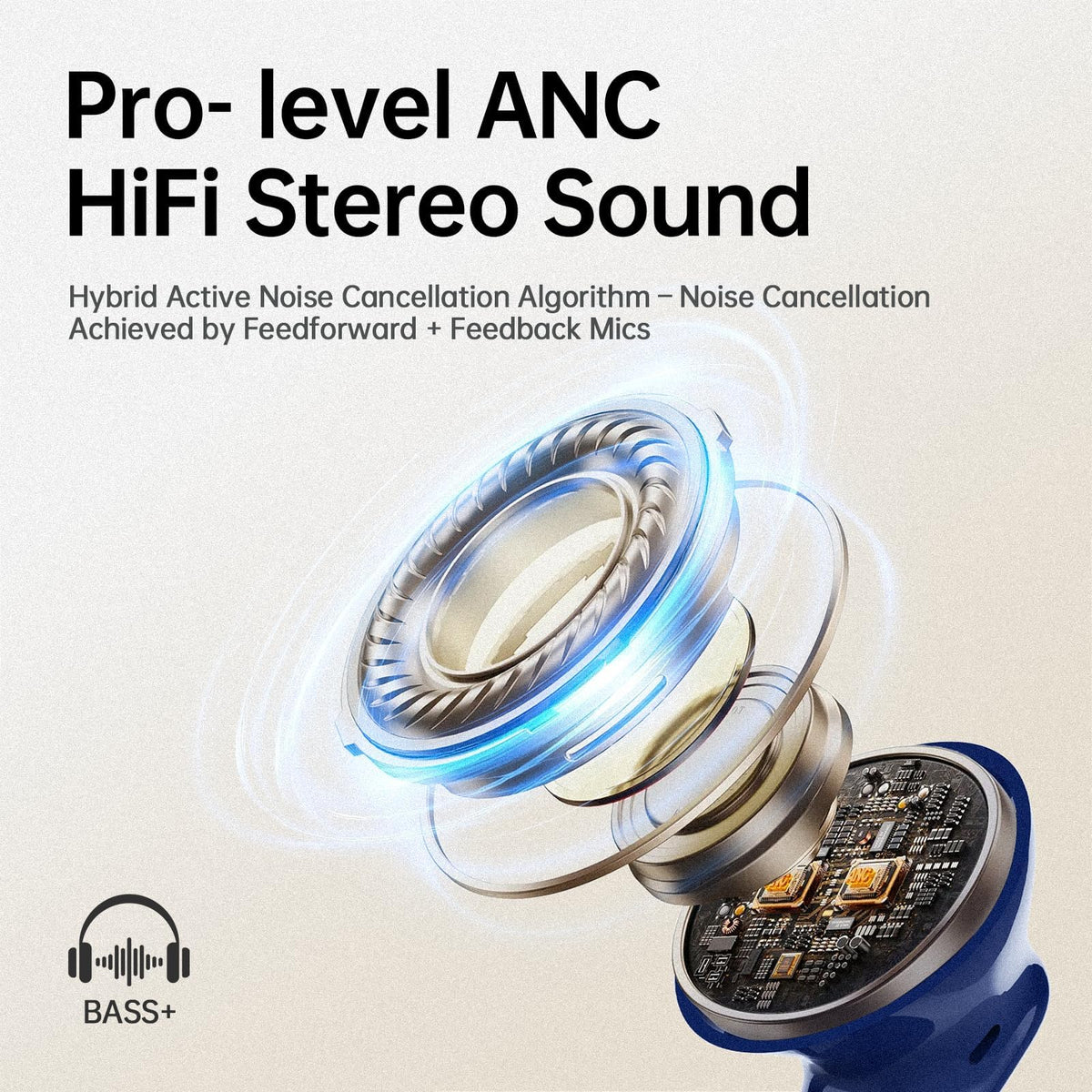 xinwld Air3 Pro touch control on earbud being tapped for convenient playback and call control benefit