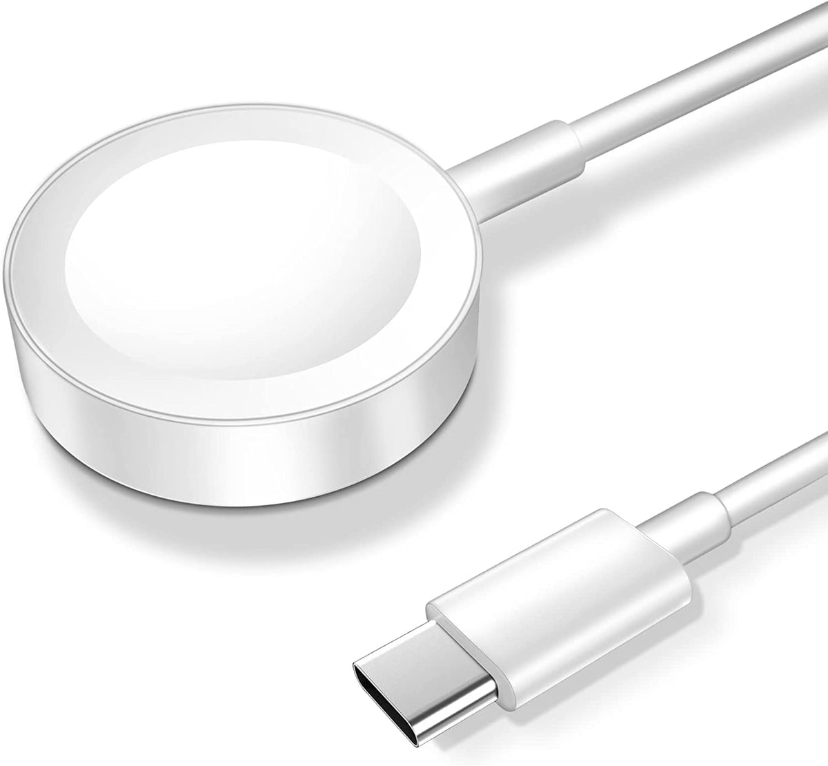 Xiwxi Apple Watch magnetic charger with USB-C, white, 4.9ft, bedside charging.