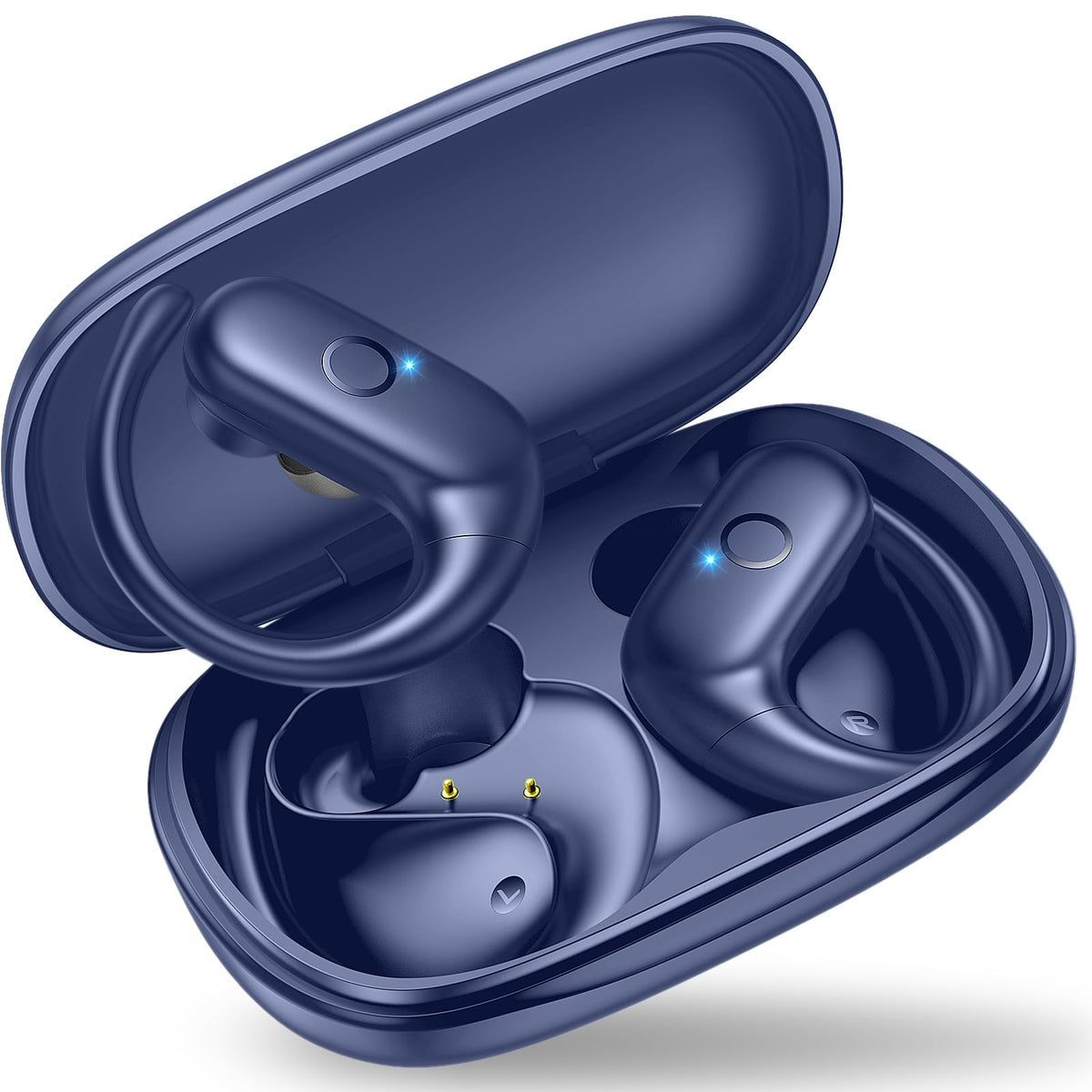 xiwxi front packaging in blue showing earbuds and case, highlights portability