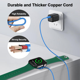 Xiwxi portable 3.3ft Apple Watch cable blue for travel and backup charging.