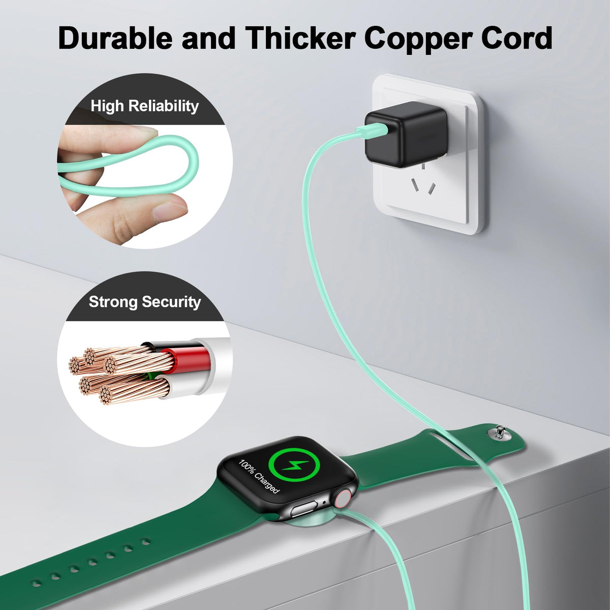 Xiwxi charger safety features illustrated, helping protect the watch battery during charging.