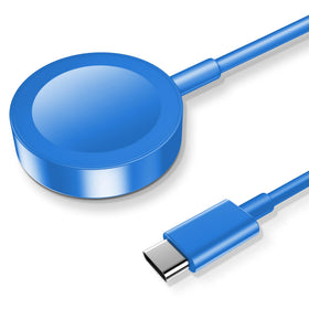 Xiwxi upgraded magnetic Apple Watch charger in blue with on-the-go wireless charging.