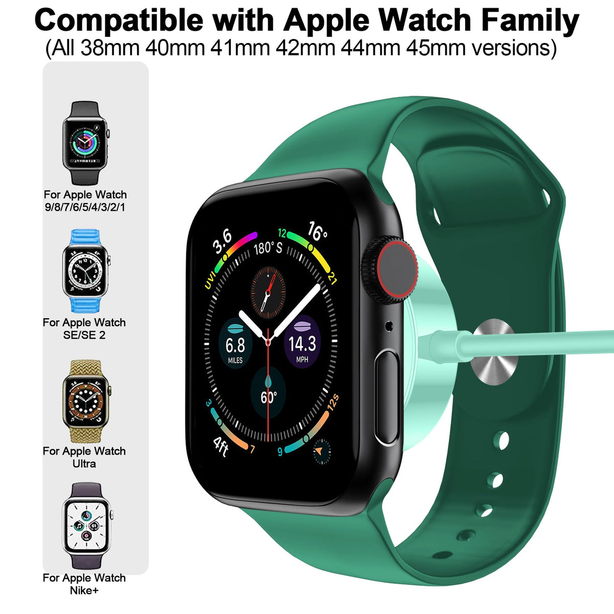 Xiwxi USB-C Apple Watch charger close-up, convenient USB-C port for faster charging.