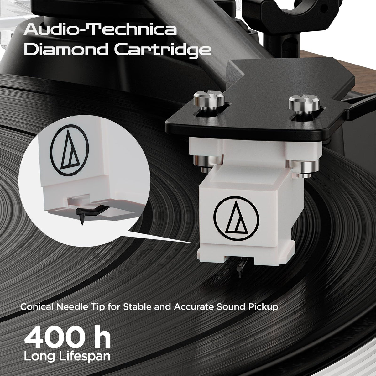 XJ-HOME record player with Bluetooth and RCA ports for flexible listening options.