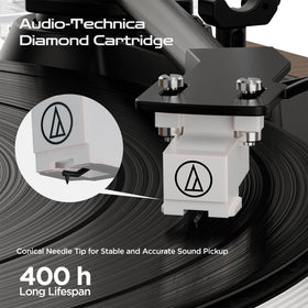 XJ-HOME record player with Bluetooth and RCA ports for flexible listening options.