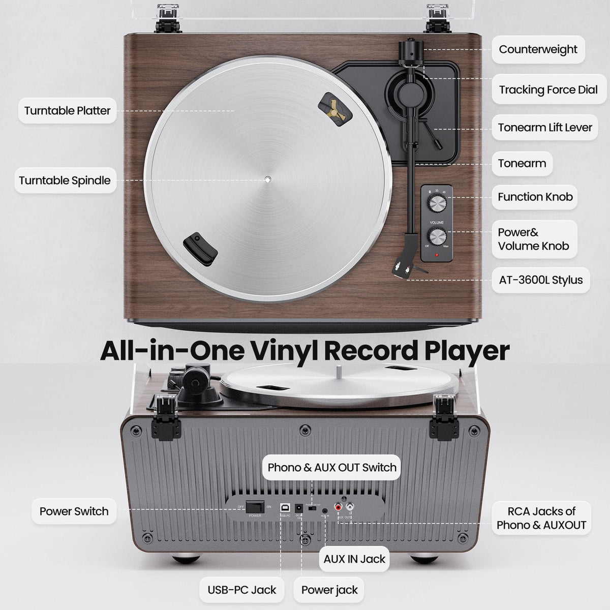 XJ-HOME Turntable with Bluetooth streaming from mobile devices.