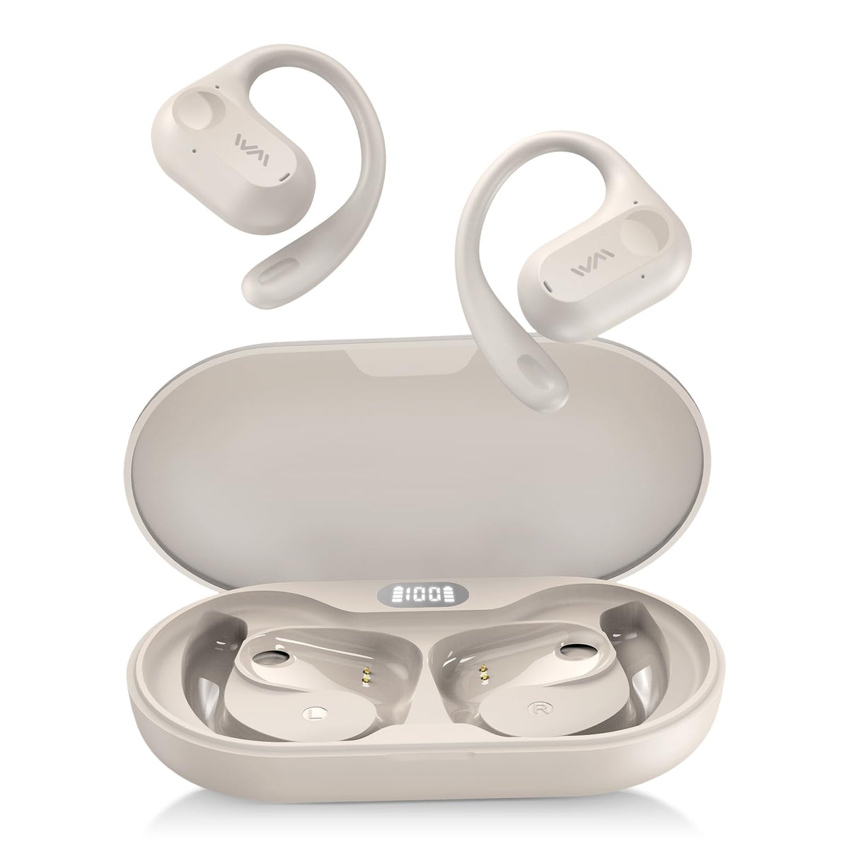 XKDUN front view showing earbuds and beige packaging, highlights durable design