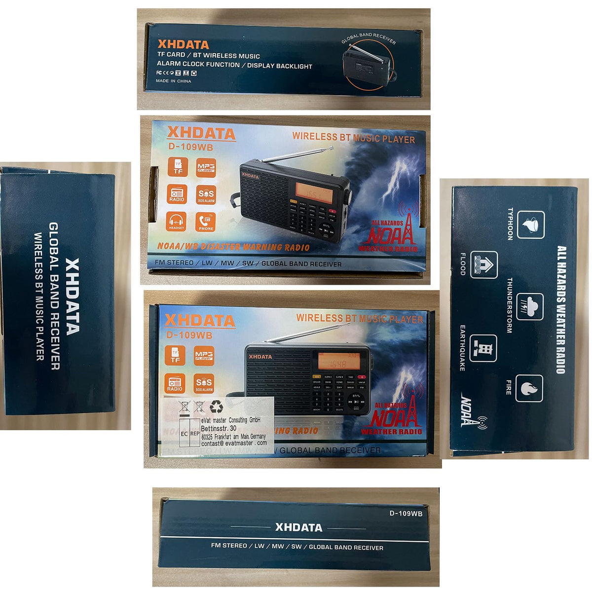 XHDATA D109WB beside first-aid kit and flashlight for emergency preparedness