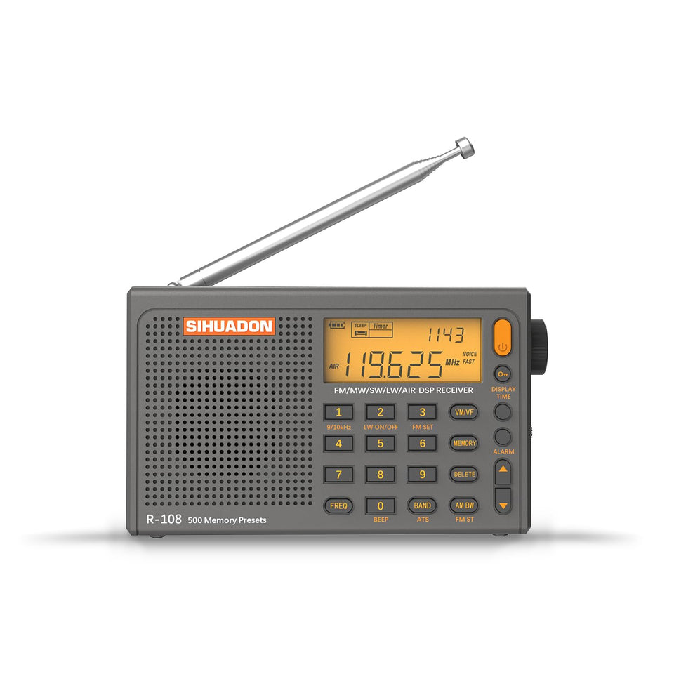 XHDATA SIHUADON R-108 front view showing retro styling and easy controls