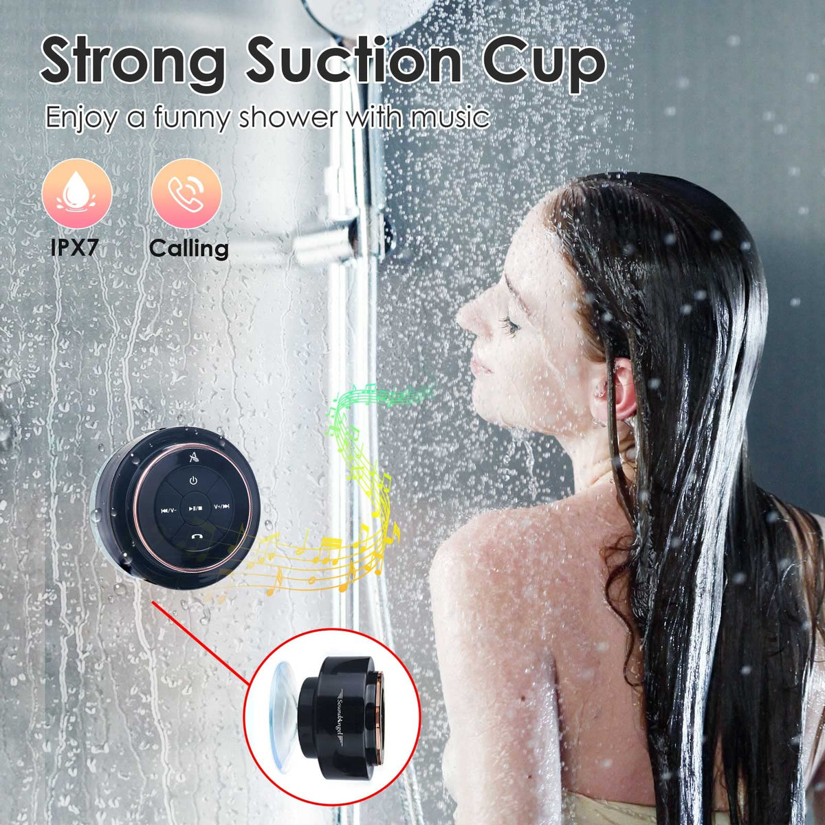 XLEADER SoundAngel Mate Pro mounted in shower with suction cup, secure placement
