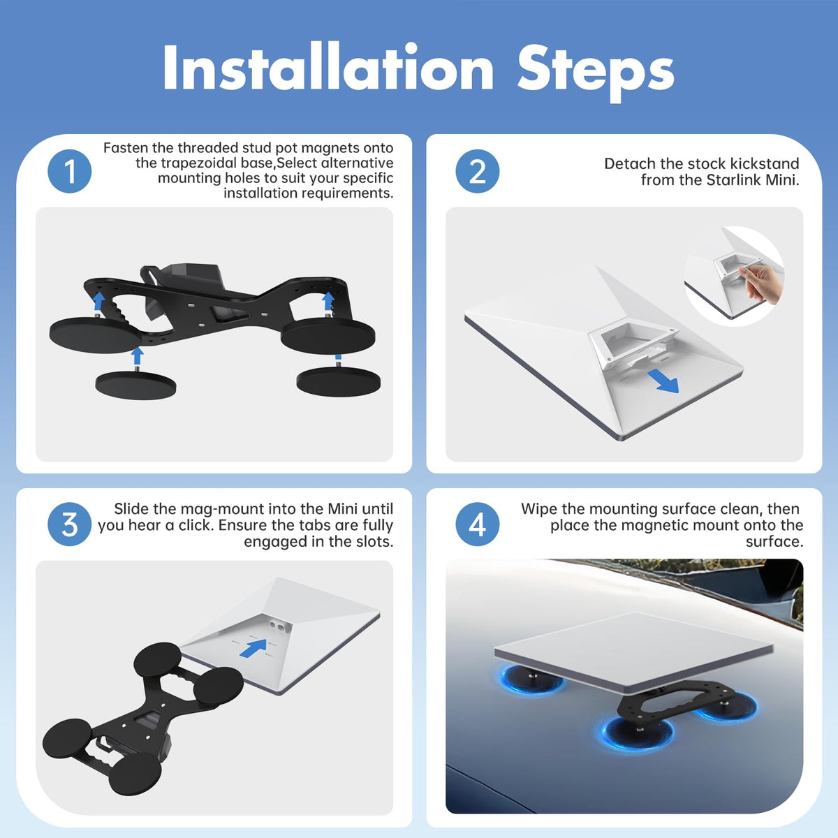XLTTYWL Starlink Mini 30-second install for quick setup on flat steel surfaces.