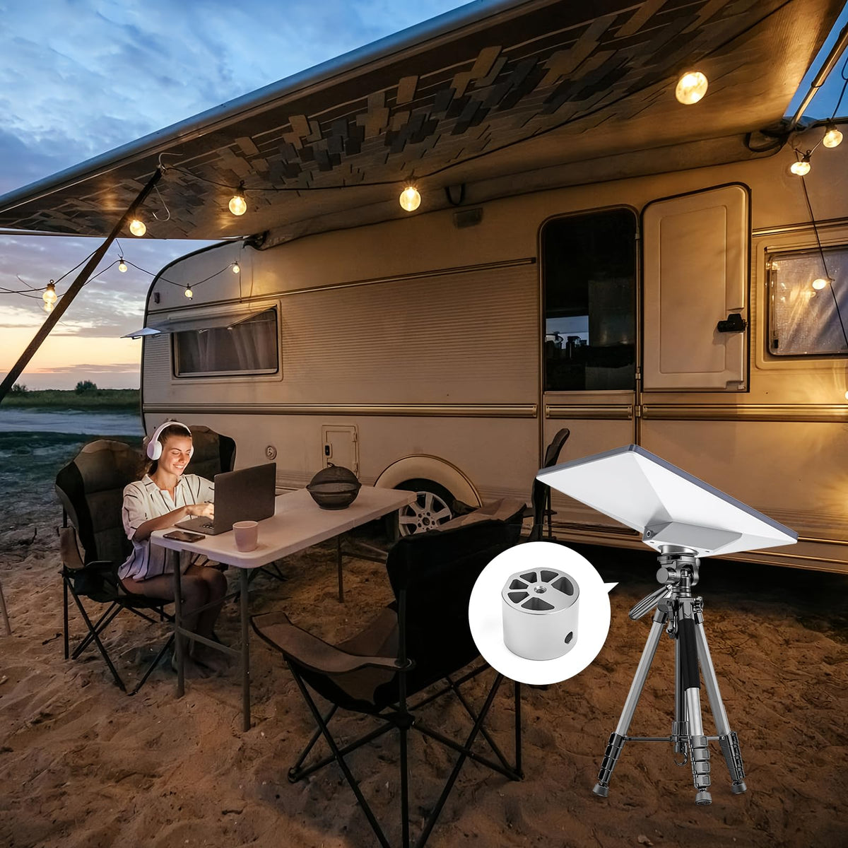 XLTTYWL RV stair rail clip setup with Starlink Mini Adapter.