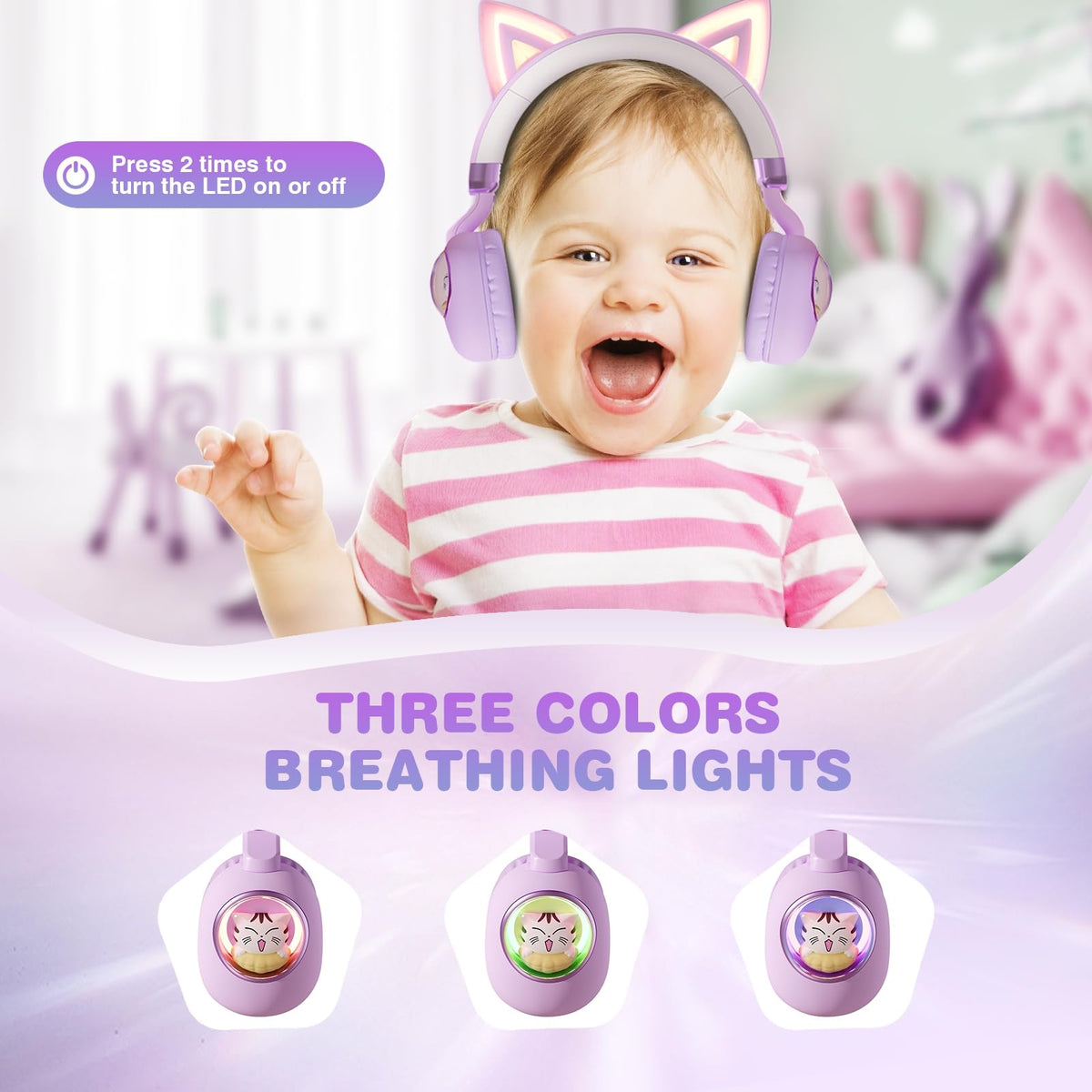 Xmenha cat ear headphones foldable design for easy travel and storage.