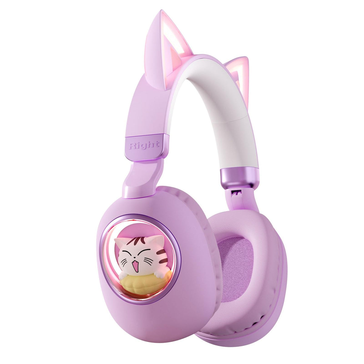 Xmenha cat ear headphones with light-up LEDs for kids' playful style.
