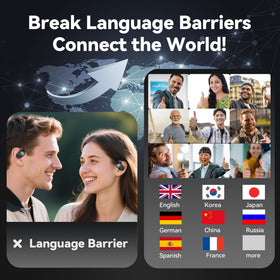 Person wearing Xmenha earbuds in-ear showing hands-free translation