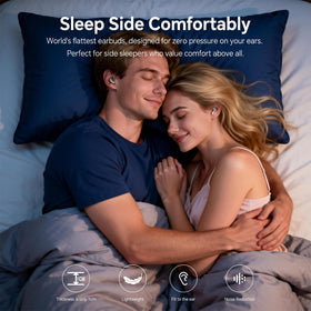 Xmenha flat invisible sleep earphone in-ear fit demonstrates skin-friendly, ultra-light comfort.