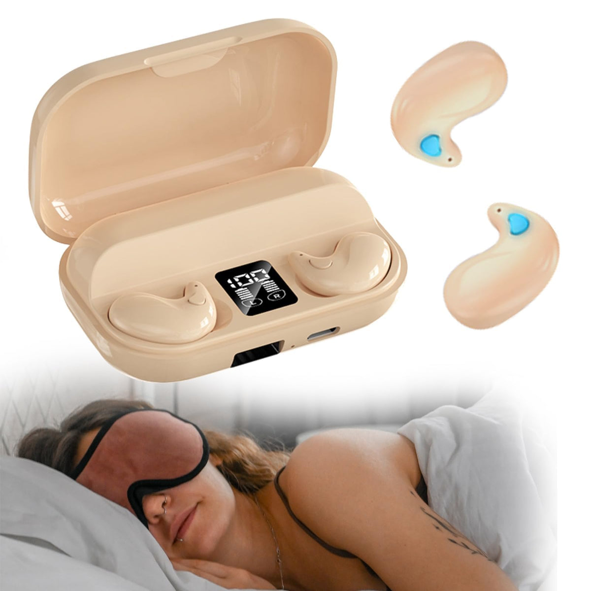 Xmenha flat invisible sleep earphones front view, ultra-thin design for side sleeping comfort.