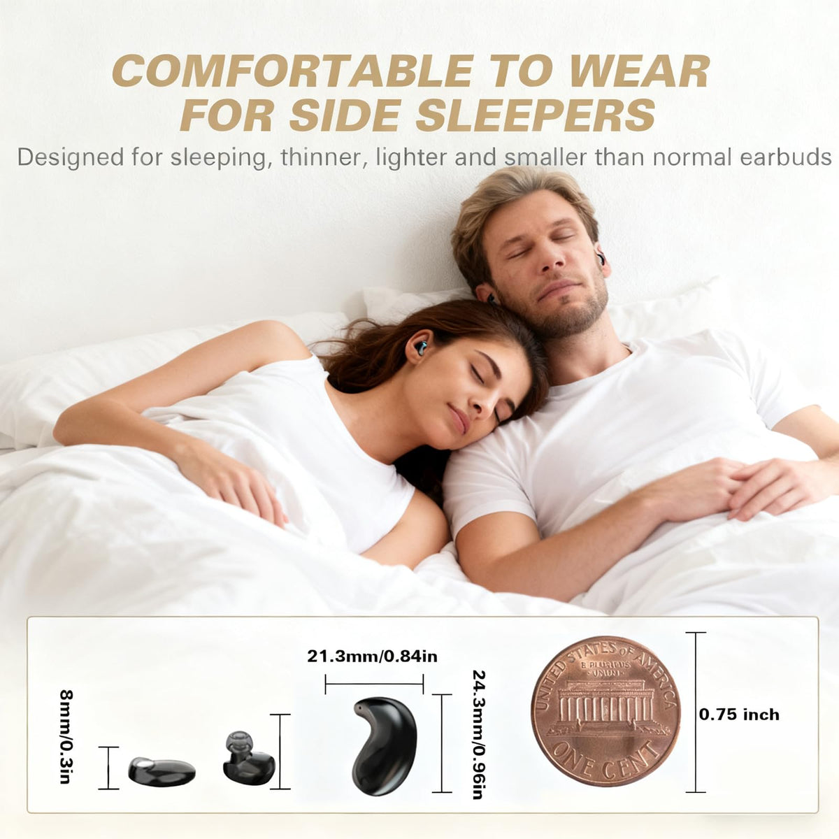 Xmenha flat invisible sleep earphones side view showing slim profile for nighttime wear.