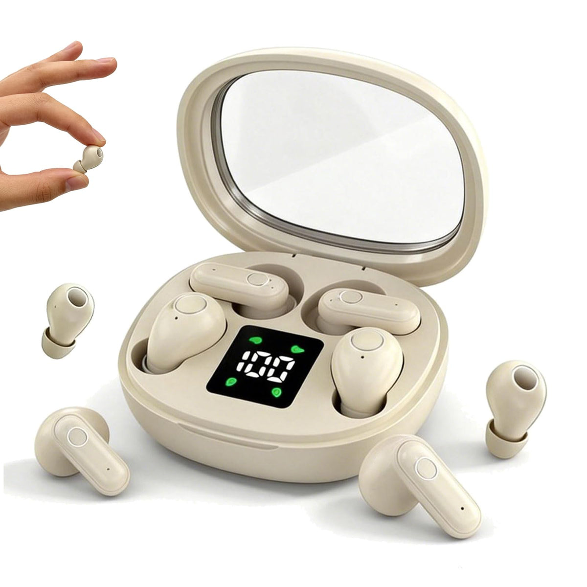 Xmenha front view compact packaging showing discreet twin earbud set and benefits