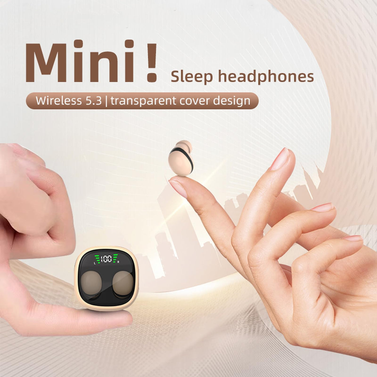 Xmenha invisible earbud charging case open with battery life display
