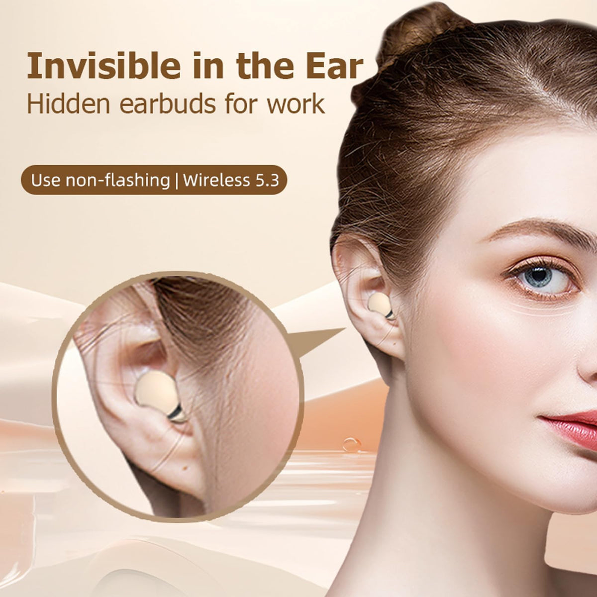 Xmenha invisible earbud worn; comfortable fit for long listening sessions